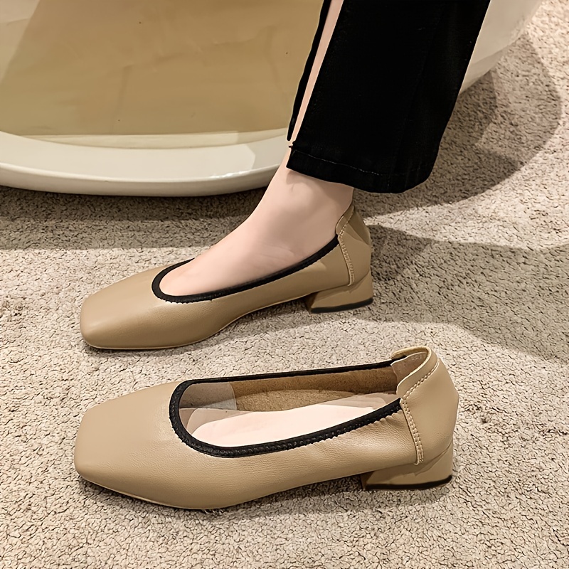 Women's Square Toe Chunky Low Heels Slip On Comfortable Walking Shoes