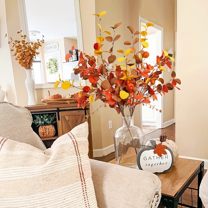 Fall Eucalyptus Stems Decor Tall Faux Eucalyptus - Temu