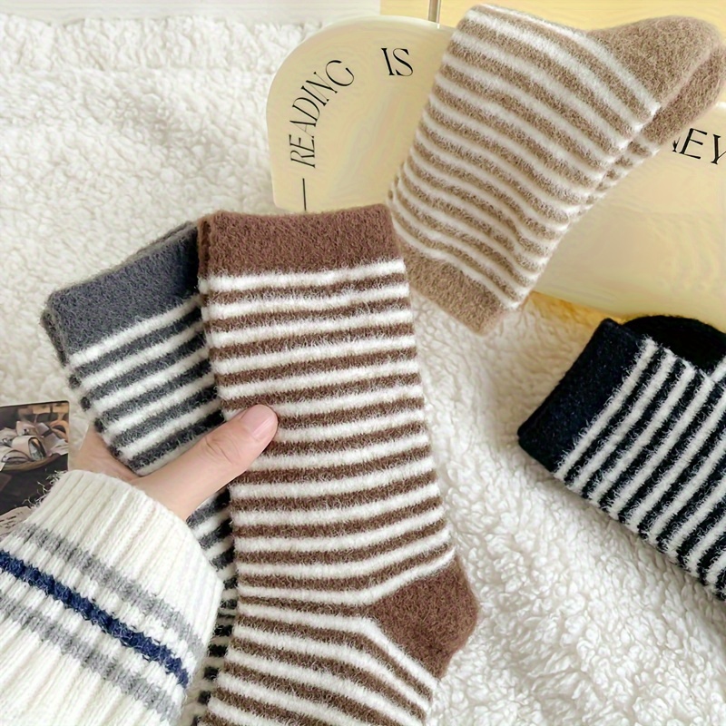 Striped Fuzzy Socks Comfy Warm Tube Socks Women's - Temu