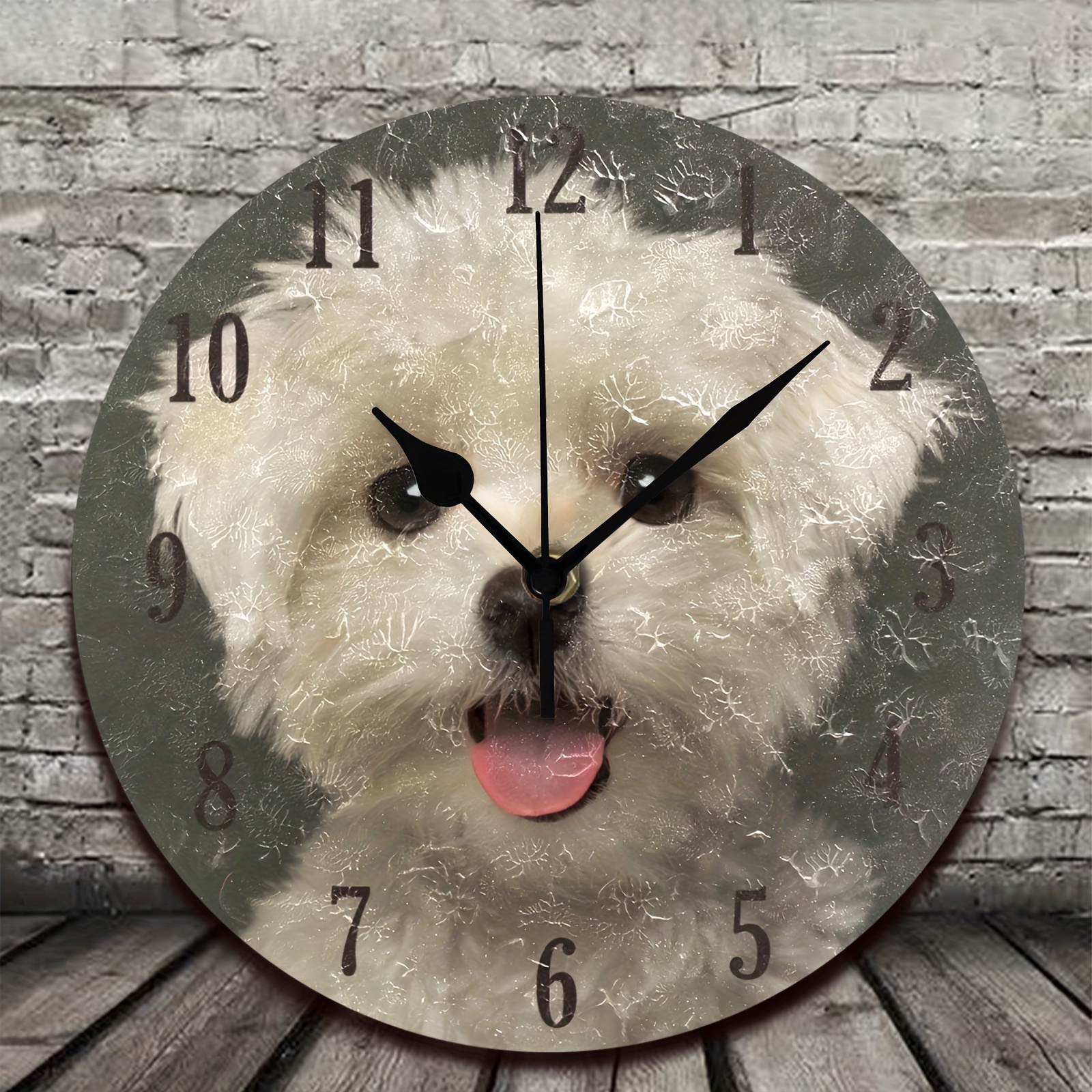 

1pc Wall Clock, Battery Operated Round Maltese Puppy Silent Clock, Home Decor Wall Clock For Living Room Kitchen Bedroom Aa Battery (not Included)