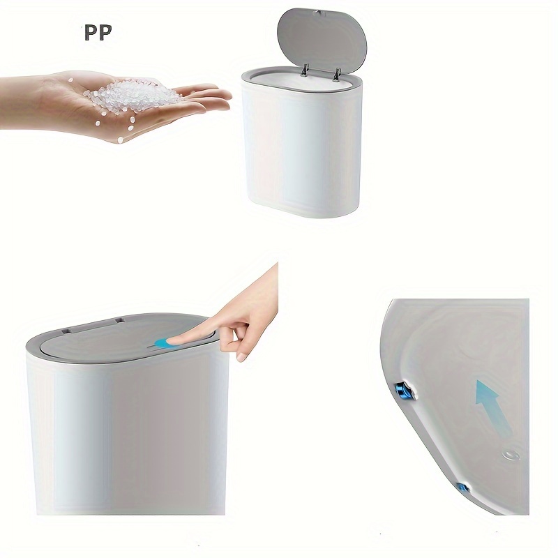 Plastic Trash Can With Press Open Lid Household Garbage - Temu