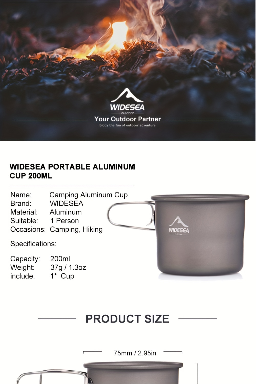 Widesea Camping Aluminum Coffee Cup Outdoor Mug Tourism Tableware