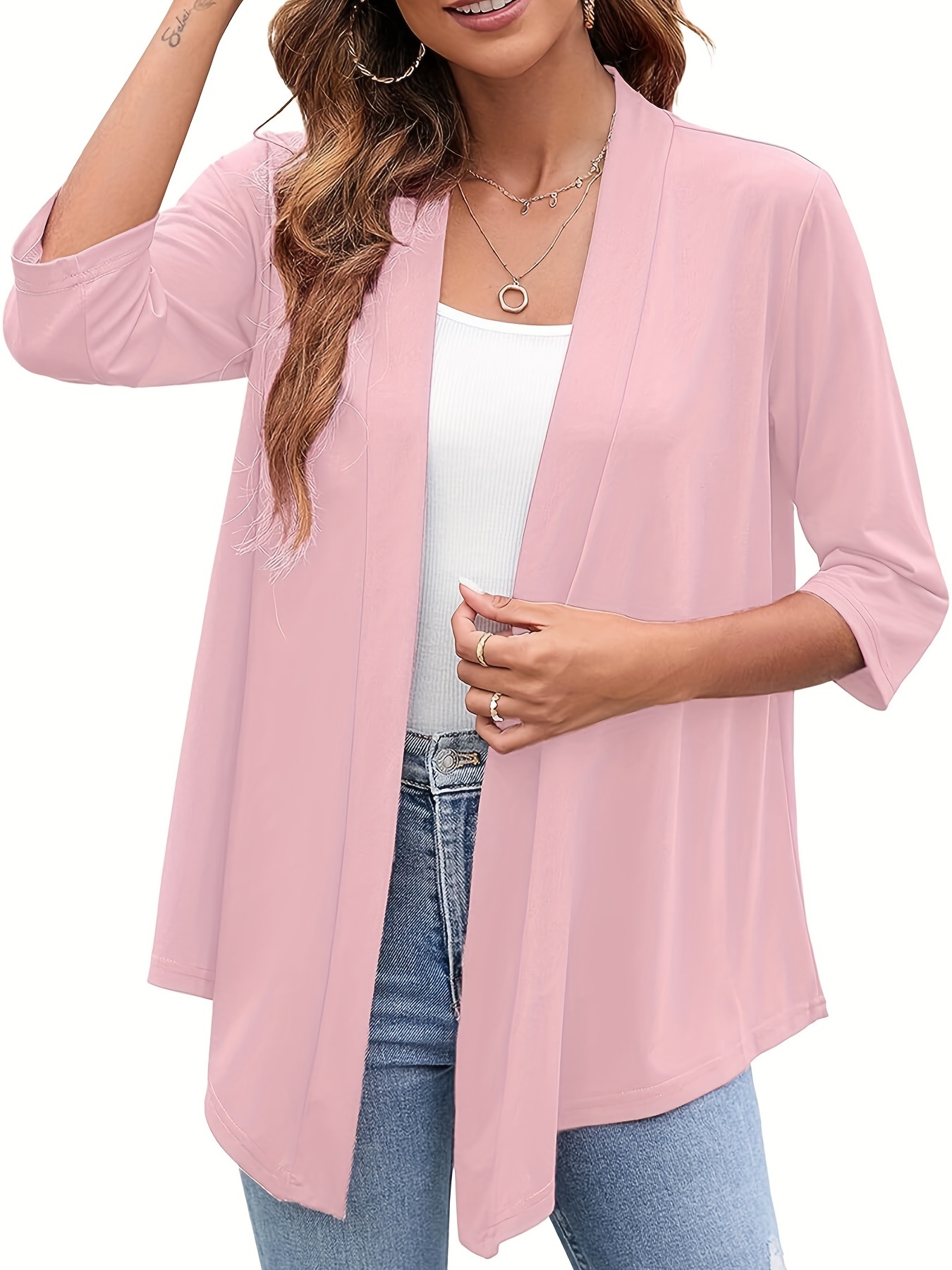 Buy ZERDOCEAN Women's Plus Size 3/4 Sleeve Lightweight Soft Printed Drape  Cardigan with Pockets Online at desertcartKUWAIT