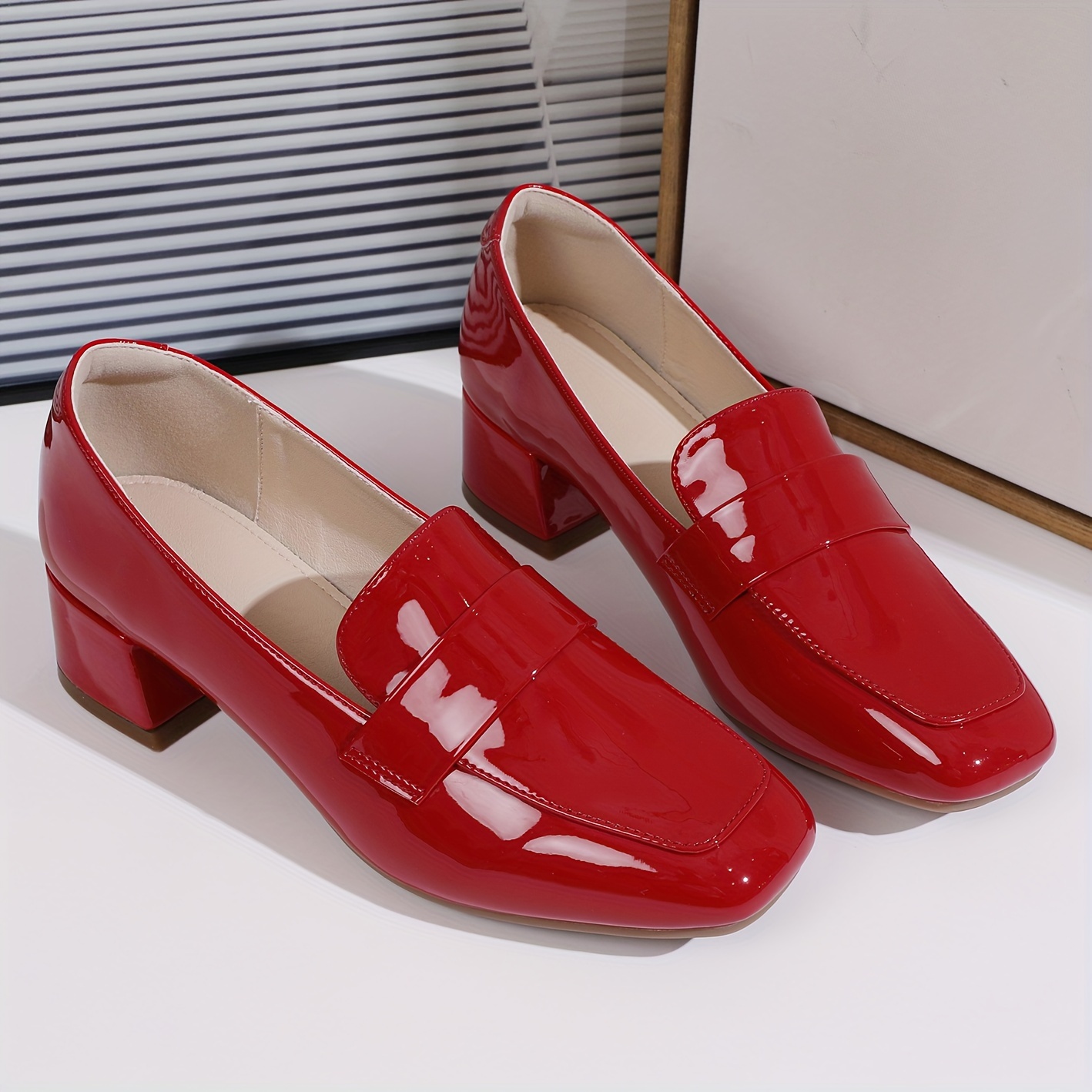 Red heeled hot sale loafers