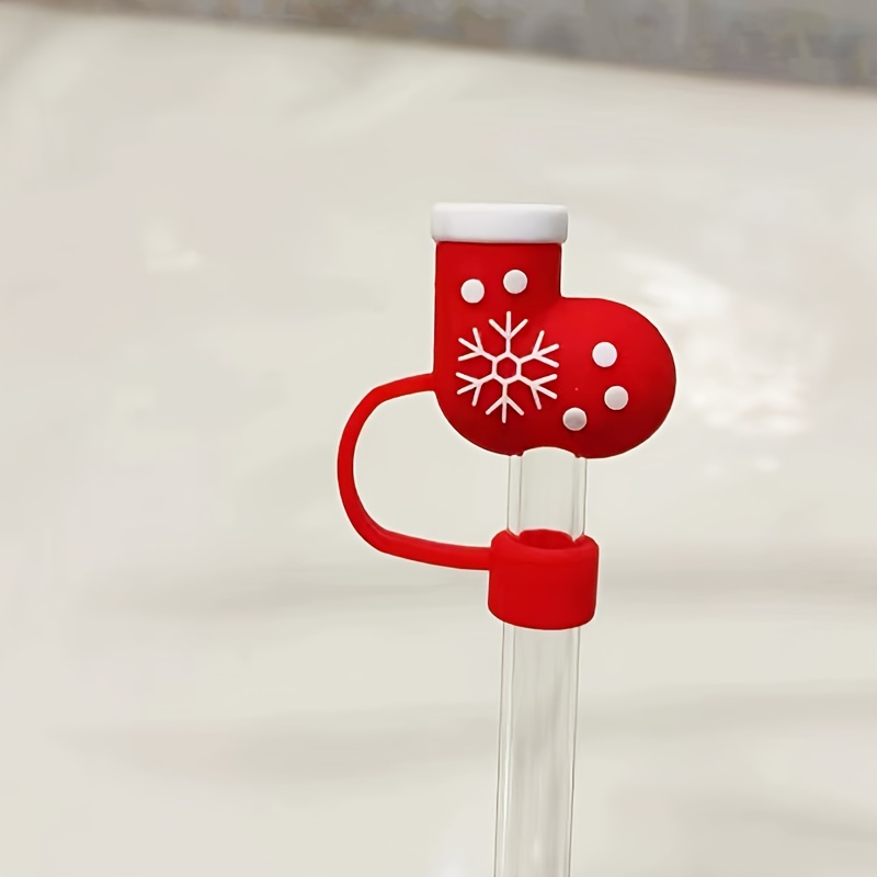 1pc silicone straw cover, reusable Christmas design kitchen