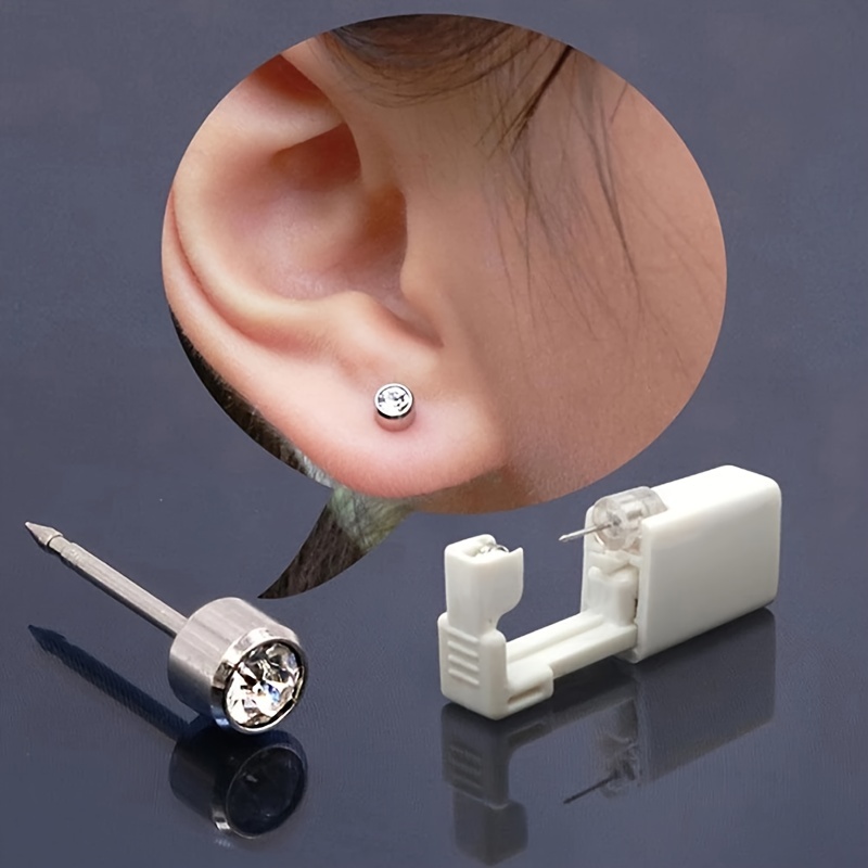 Ear Piercing Kit Disposable Self Body Piercing Kit With 4mm Ear Stud Safety  Ear Piercing Gun Kit Tool (Black)
