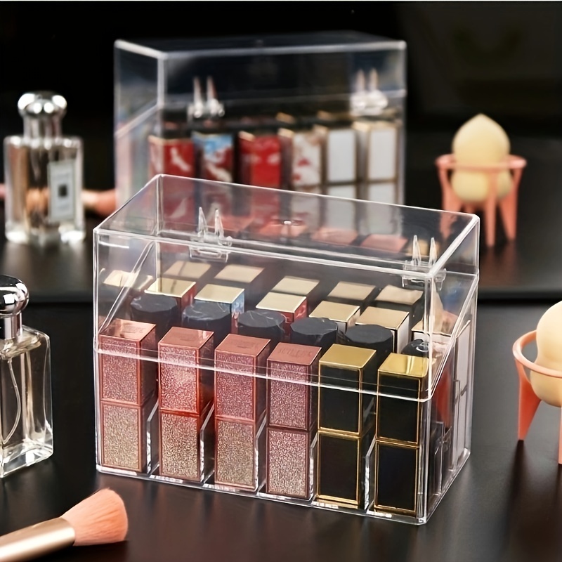 Acrylic Lipstick Organizer with Cover - Dustproof Cosmetic Storage Box