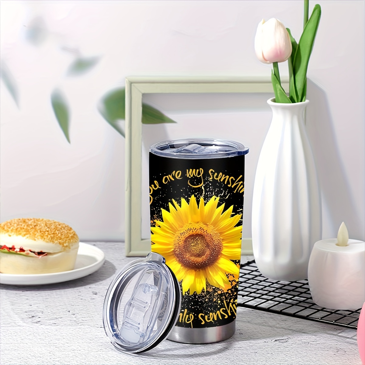 Sunflower Printed Insulated Tumbler Stainless Steel Travel - Temu