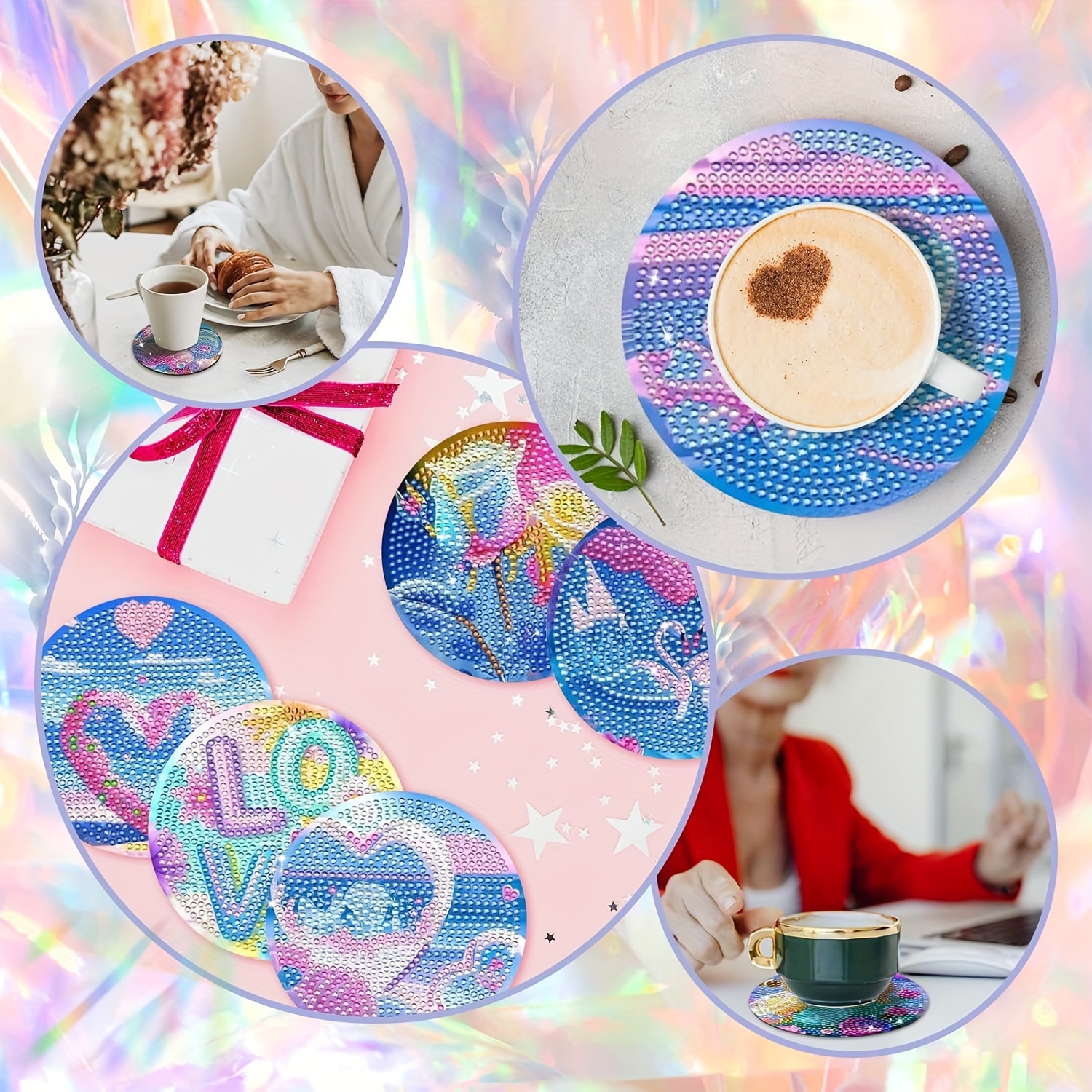 Valentine's Day Diamond Art Painting Coasters Kits - Temu