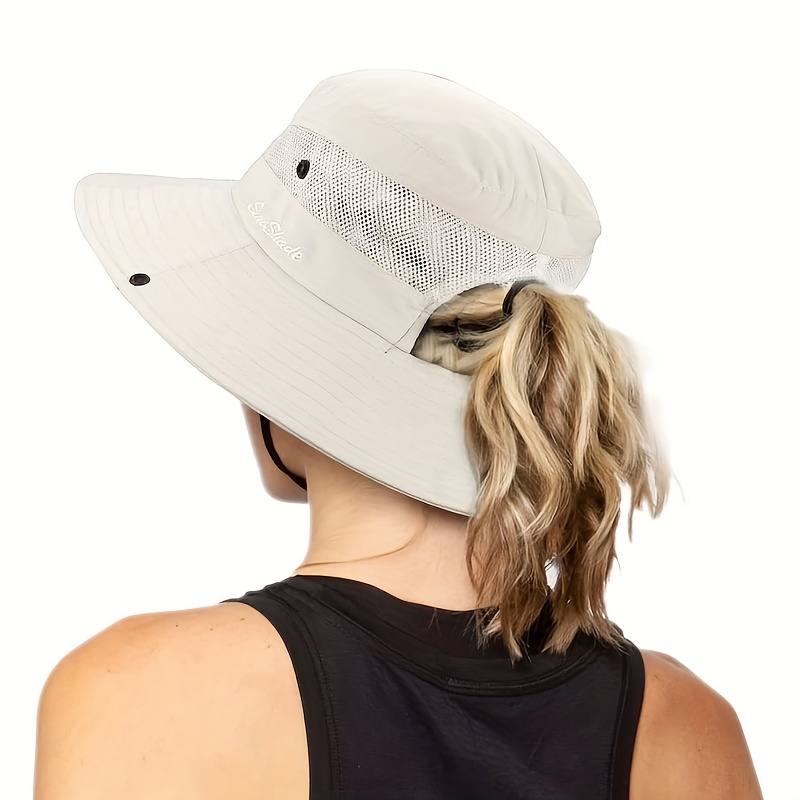 Women's Outdoor Sunshade Ponytail Fisherman Hat, Casual Mesh Breathable Sun Hat, Fishing Hat, Versatile Solid Color Visor Hat for Outdoor Travel