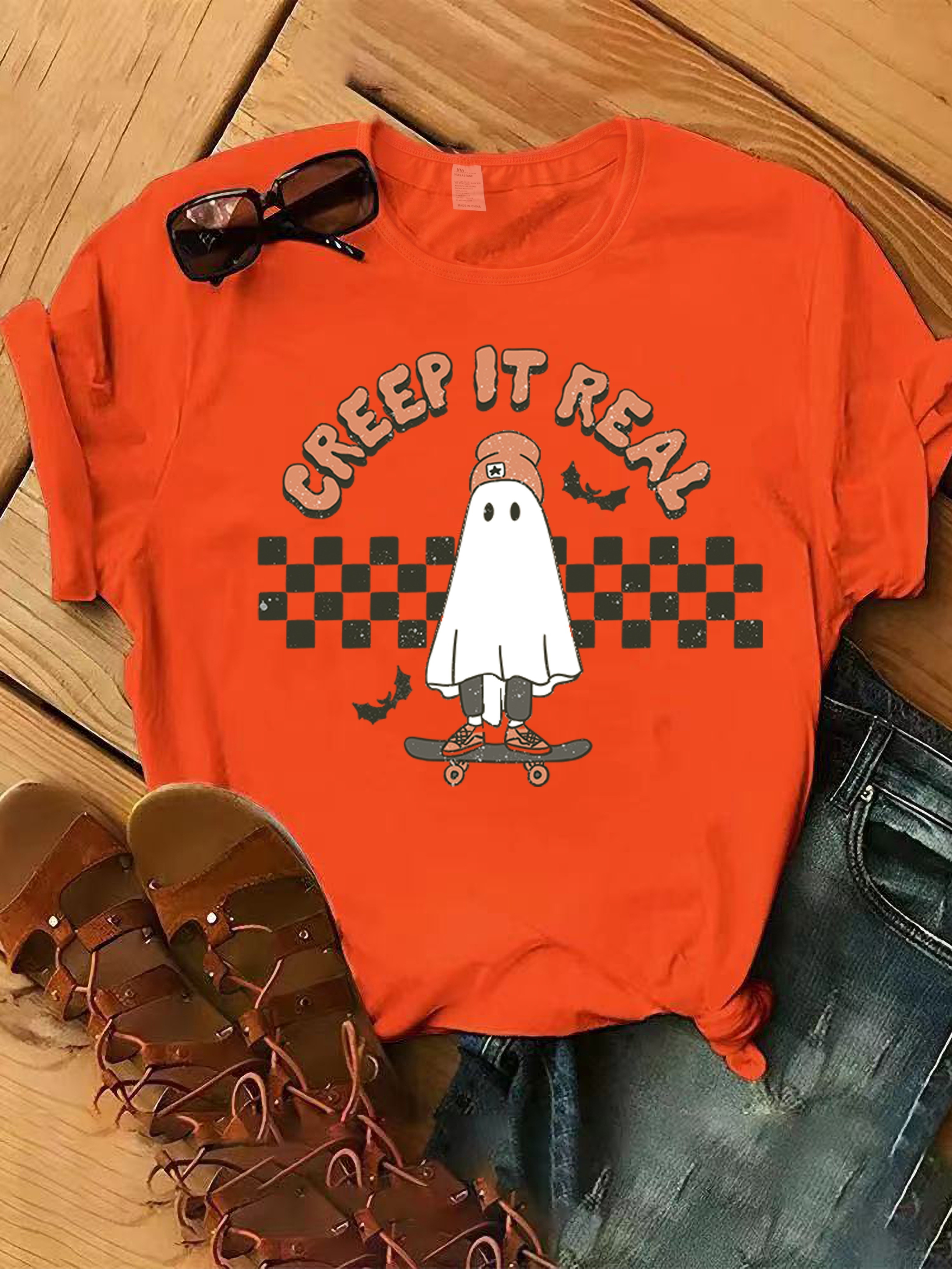 Halloween T-shirt for women, Creep it Real Shirt, cute Ghost Shirt, Trendy  Retro Fall Shirt, women fall graphic tee, halloween party gift