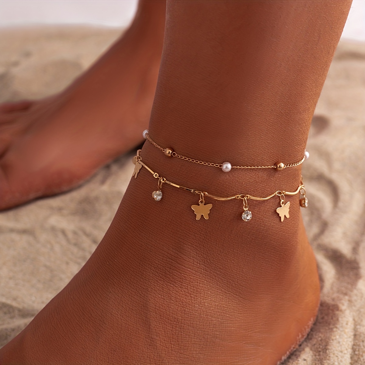 Butterfly Charms Crystal Anklet Women Rhinestone Foot Chain - Temu