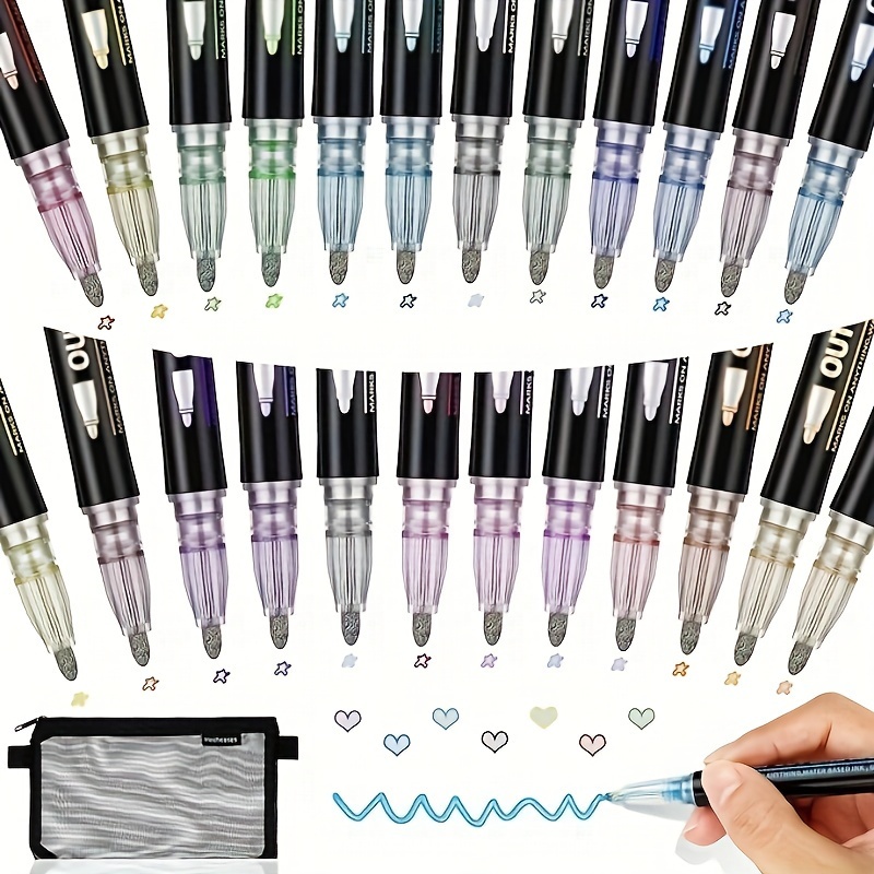Shimmer Markers Double Line Outline: 20 Colors Metallic Glitter Pen Set  Super Squiggles Sparkle Kid Age 4 8 10 12 24 Christmas Gift Cool Dazzles