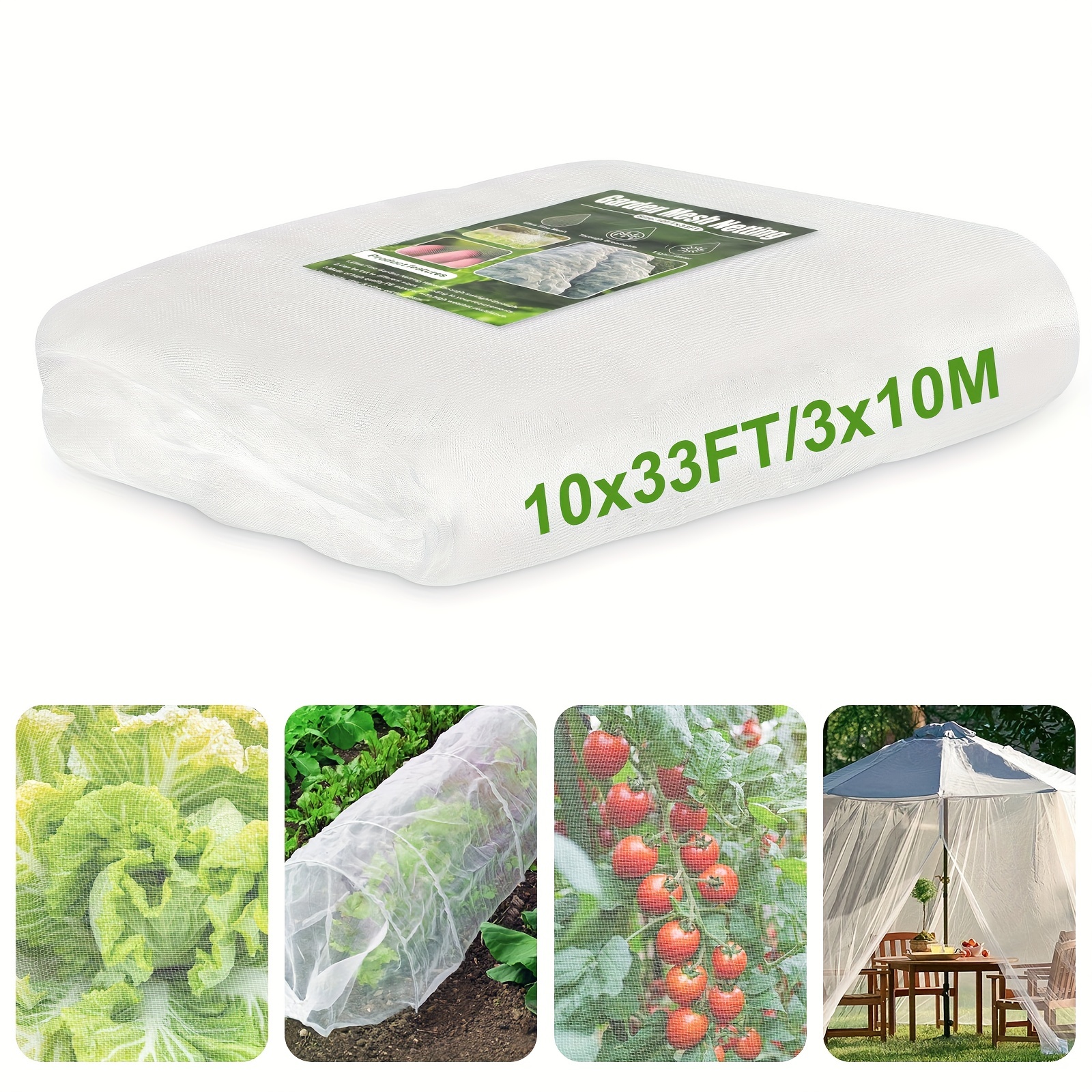 

1 Pack, 10x33ft/3x10m Ultra Fine Mesh Netting Pest Barrier Protection Bird Mosquito Net Plants Cover For Vegetables Fruits Flowers Crops Greenhouse Row Cover Raised Bed Patio Mesh Netting