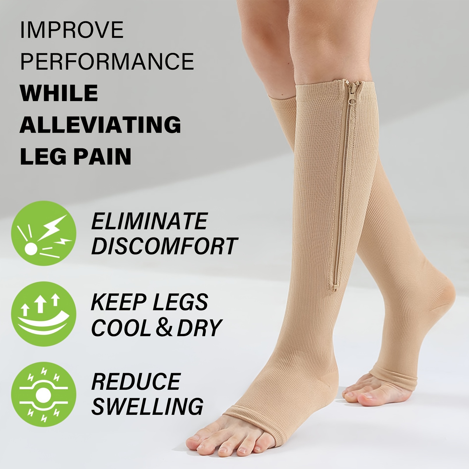 Side Zip Knee High Toeless Compression Socks Sports Support - Temu United  Kingdom