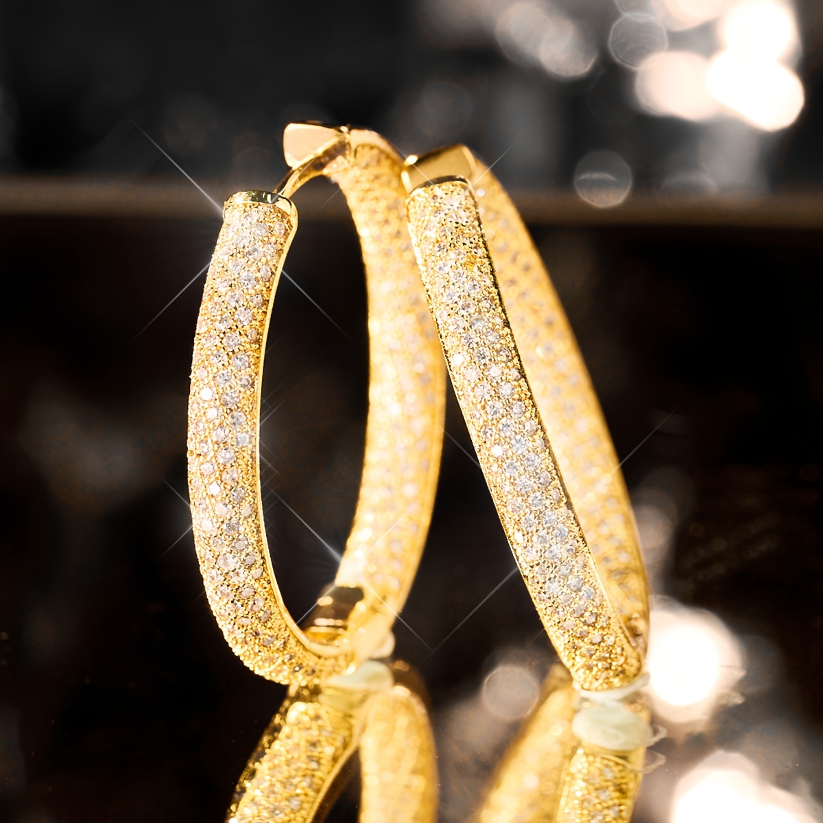 

Sparkling Hoop Earrings Copper Plated Jewelry Embellished With Zircon Delicate Female Earrings