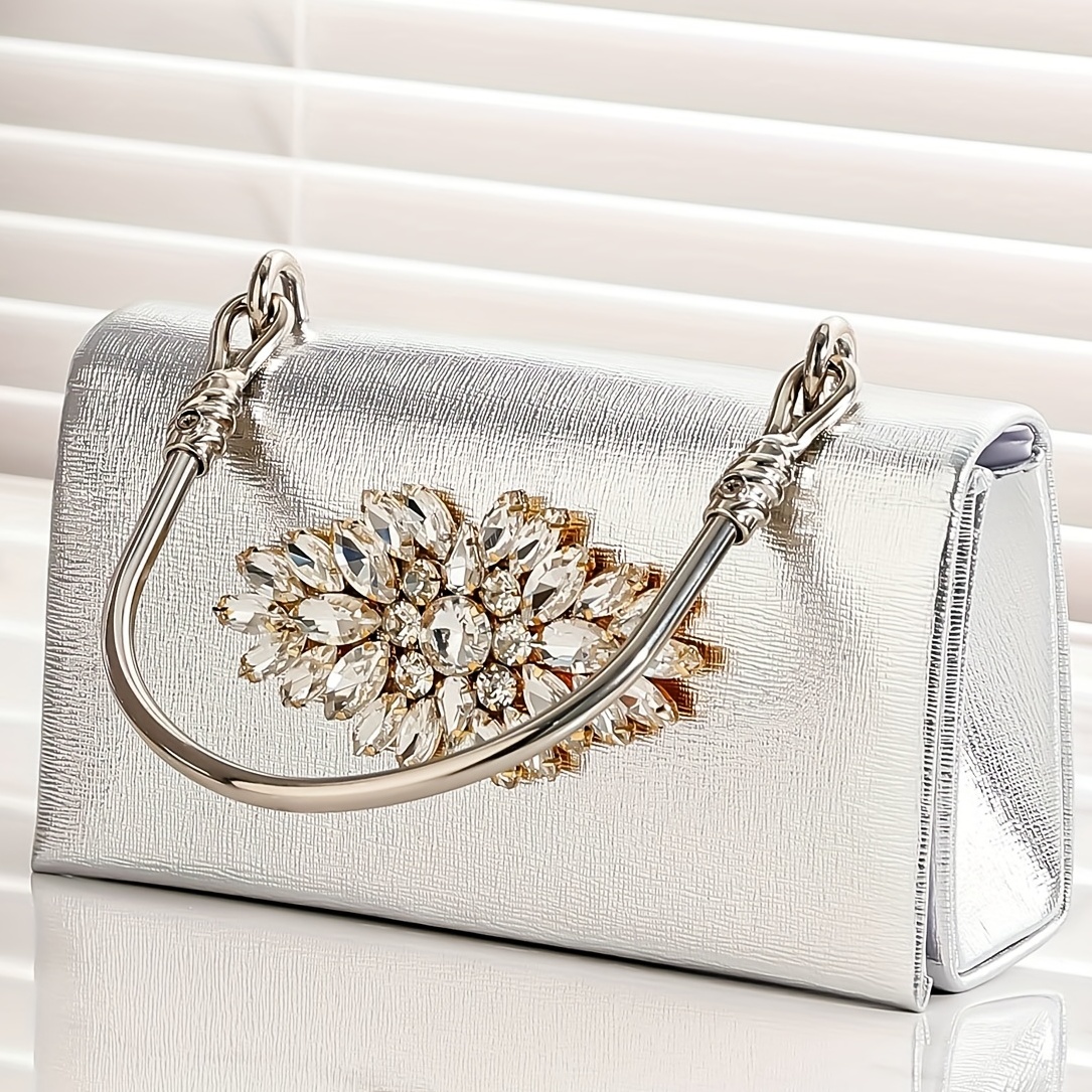Pearl Handle Sequin Glitter Metal Chain Clutch, Elegent Textured Flap  Purse, Classic Dinner Evening Bag
