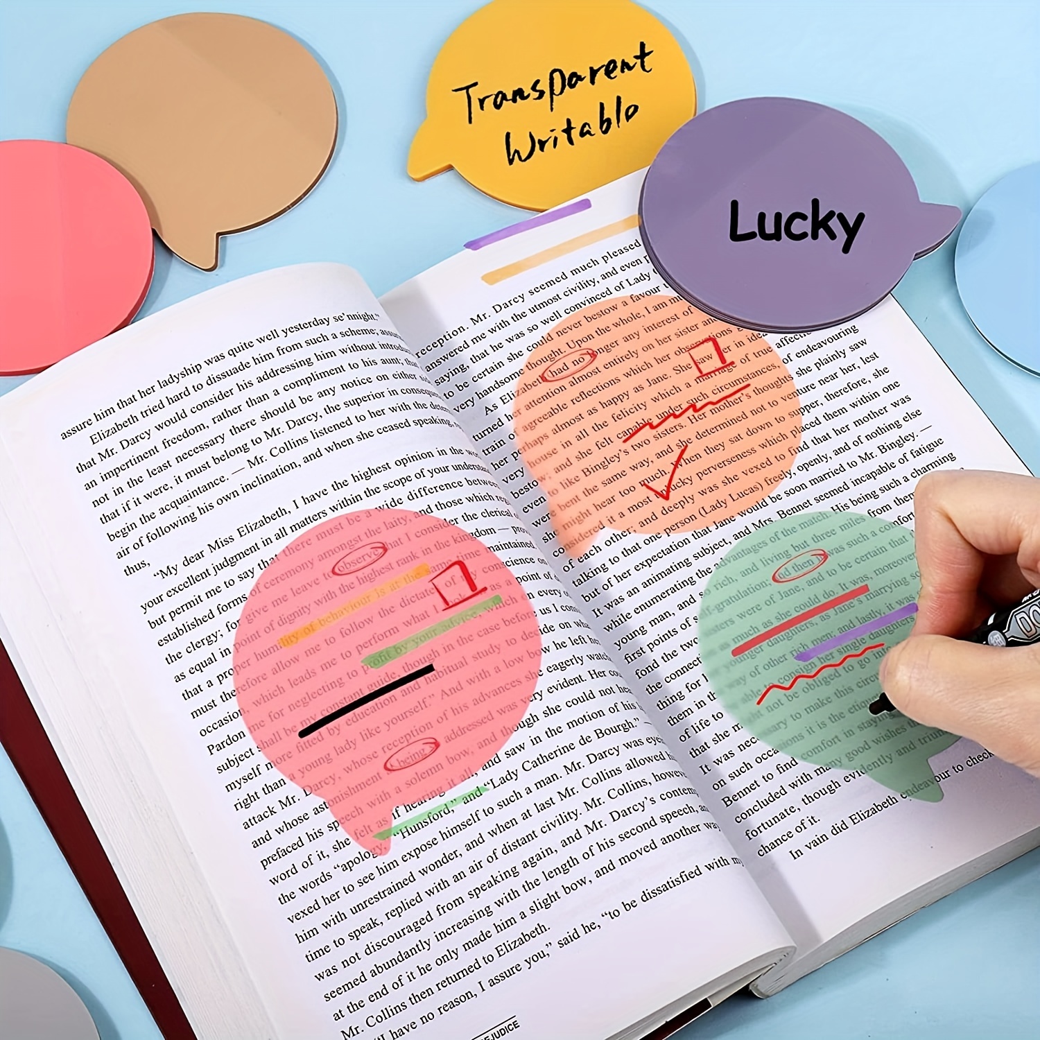 DiverseBee Transparent Sticky Notes (Includes Quick Dry Pen), Cute Clear  Sticky Tabs, Translucent Page Flags Book Markers Stickers, Planner  Accessories, Bible Journaling Study Office Supplies (Matera) 