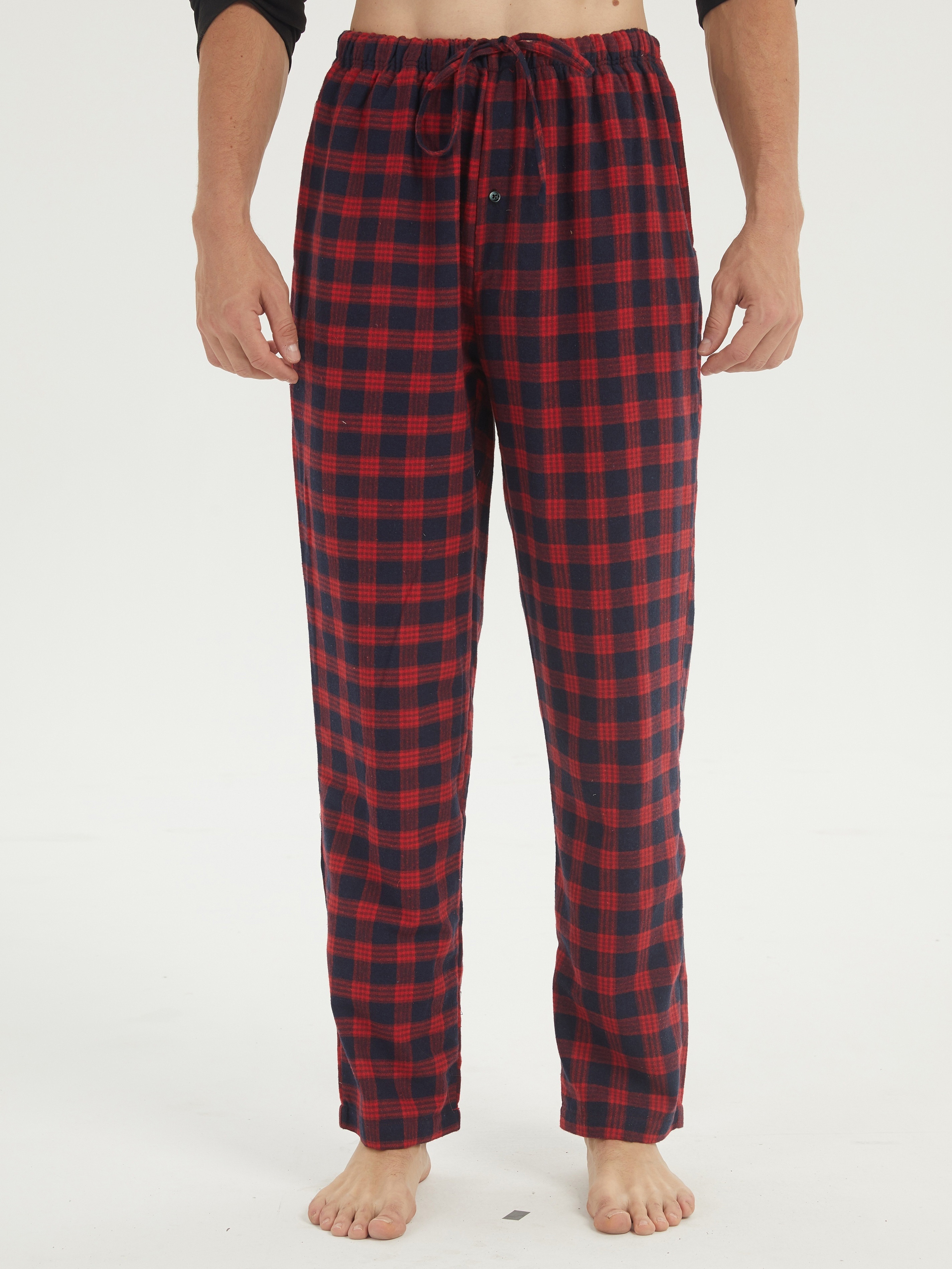 Pantalones de pijama de franela para hombre, paquete de 3 pijamas de  algodón a cuadros con bolsillos con cordón para descansar