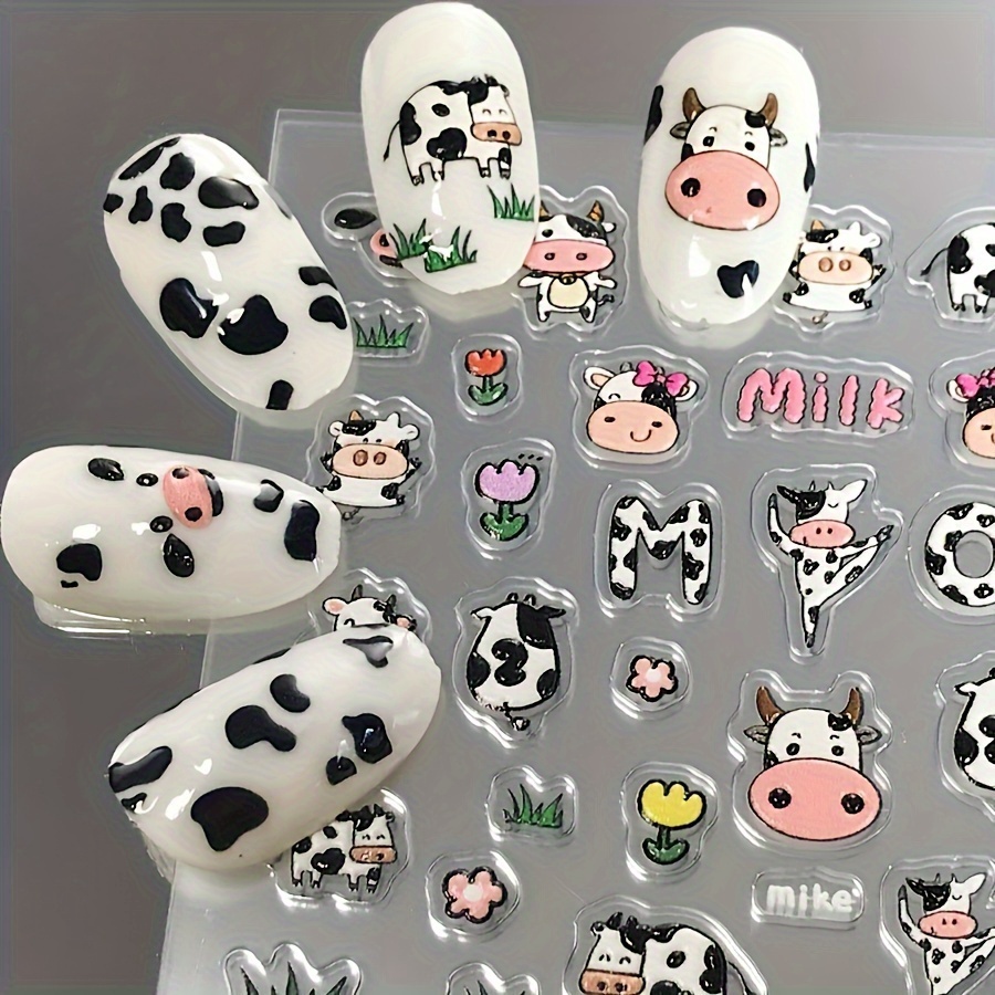 Nail Art 3D Decal Stickers Animal Cow Print Nails Irregular Black Spots  Adhesive Sticker Manicure Decoration