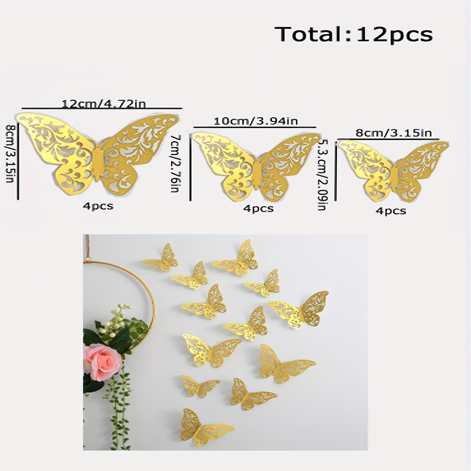 12Pcs adesivi murali 3D adesivi murali farfalla oro rosa/oro/argento vuoti  adesivi murali fai da te decorazioni per la casa decorazioni per la casa  decorazione di nozze - AliExpress