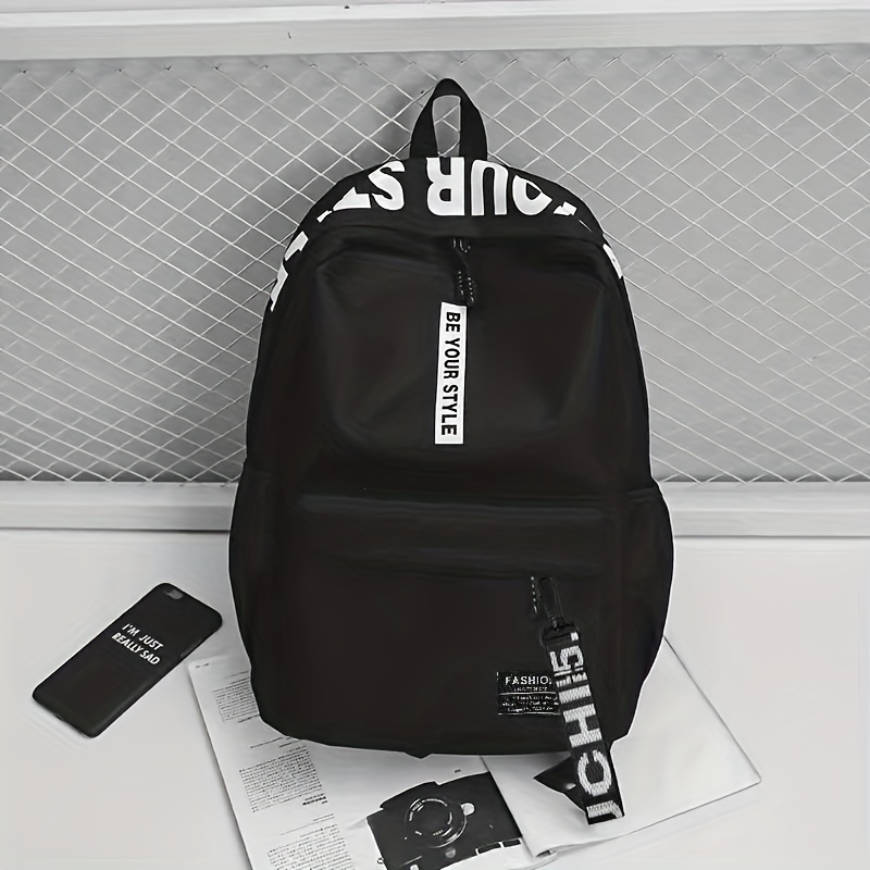 Letter Graphic Functional Backpack With Bag Charm