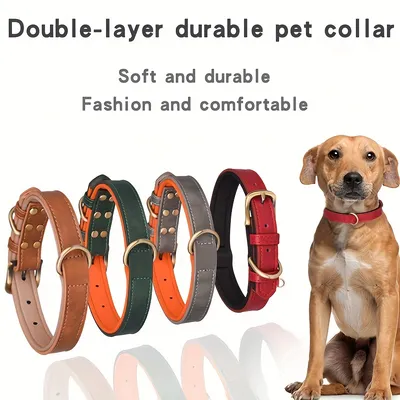 Dog Collar Genuine Leather Pet Collars For Small Medium