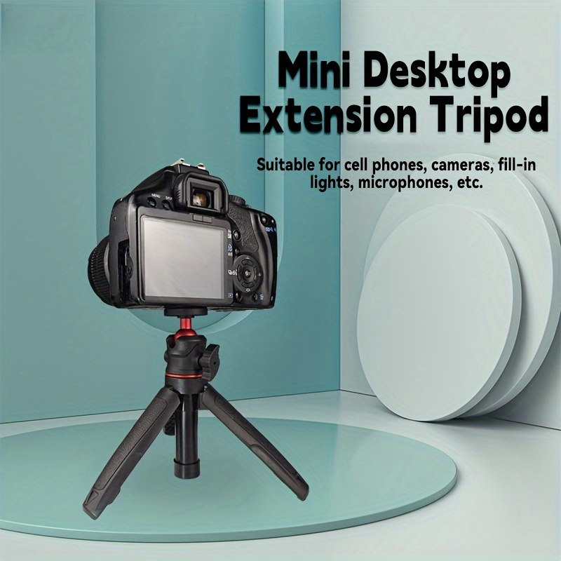 Trípode de escritorio, soporte para teléfono móvil de 2  secciones, mini trípode retráctil de mesa para vlog, con cabezal de bola  ajustable de 360 grados para cámara réflex digital, videocámara (negro) 