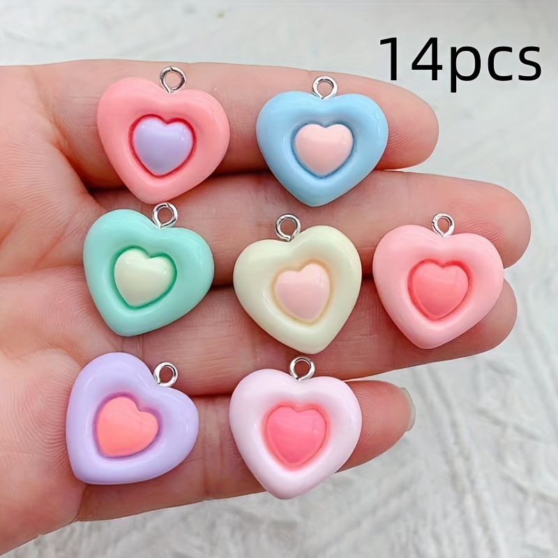 10pcs/lot Love Heart Charms Pendant 18x19mm Resin Colorful Heart Shape Charms for DIY Necklace Bracelets Keychain Jewelry, Jewels Making Findings