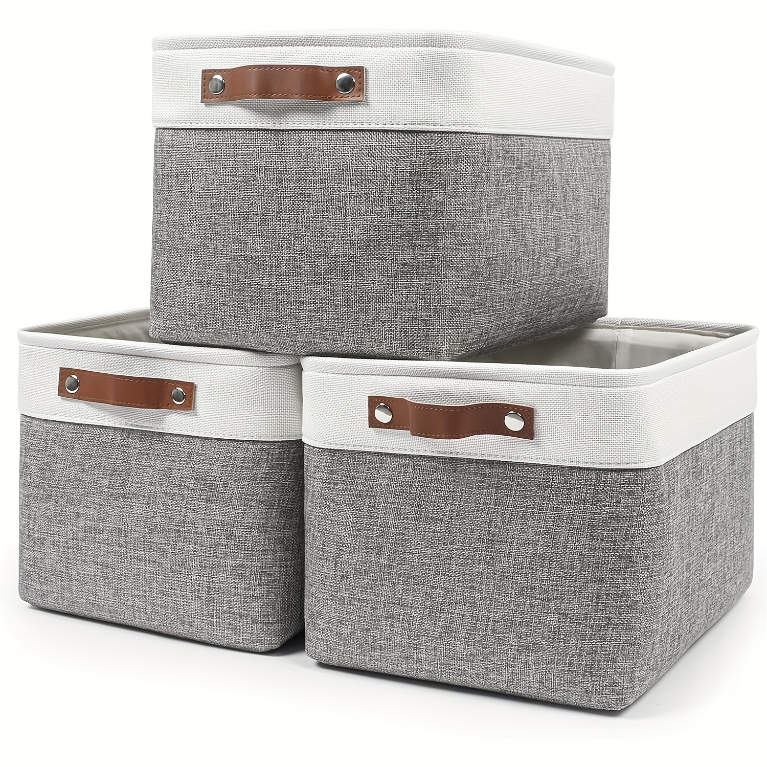NEATERIZE Woven Storage Baskets For Organizing - Set Of 9 Fabric Empty Organizer  Bins With Handles - Great Bin For Organization & Closet Shelves (Grey)