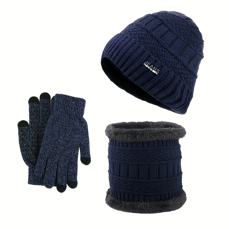 Knitted Hat, Gloves And Scarf Set, Outdoor Cold Protection, Diamond-shaped  Woolen Hat - Temu