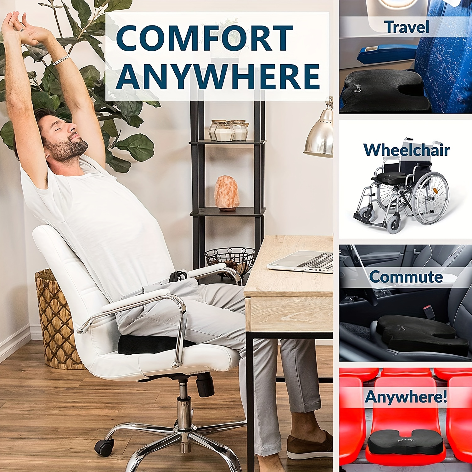 TushGuard Seat Cushion For Office Desk Chair, Memory Foam, Non
