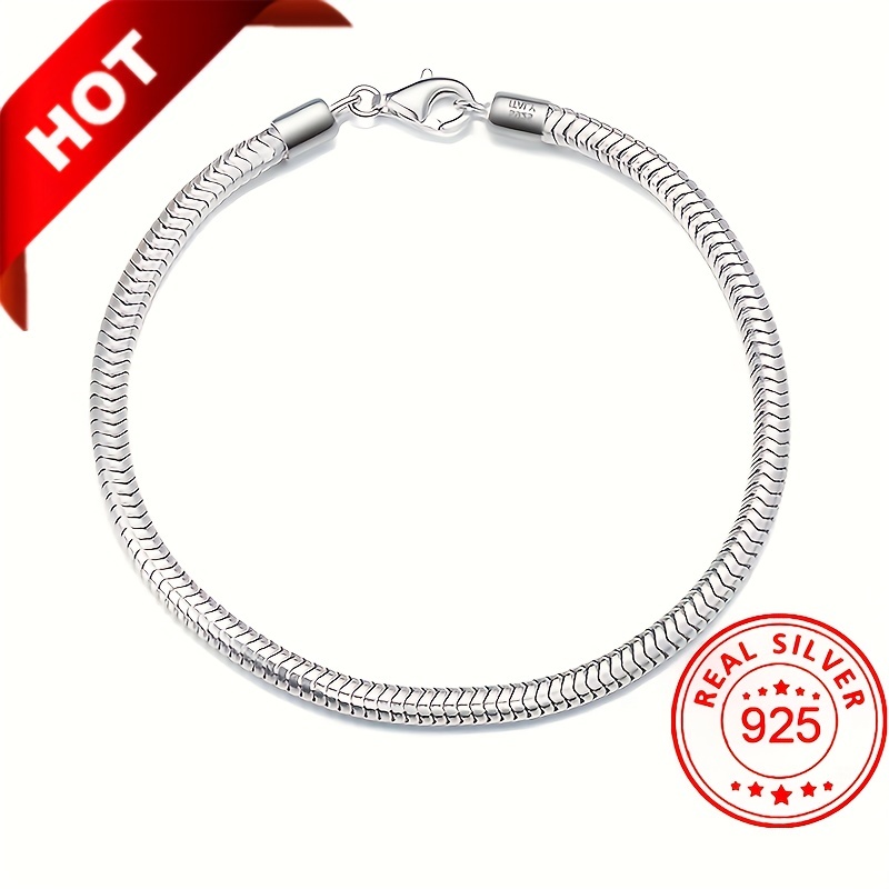 

925 Sterling Silver Snake Chain Bracelet For Women Men, Charm Bracelet