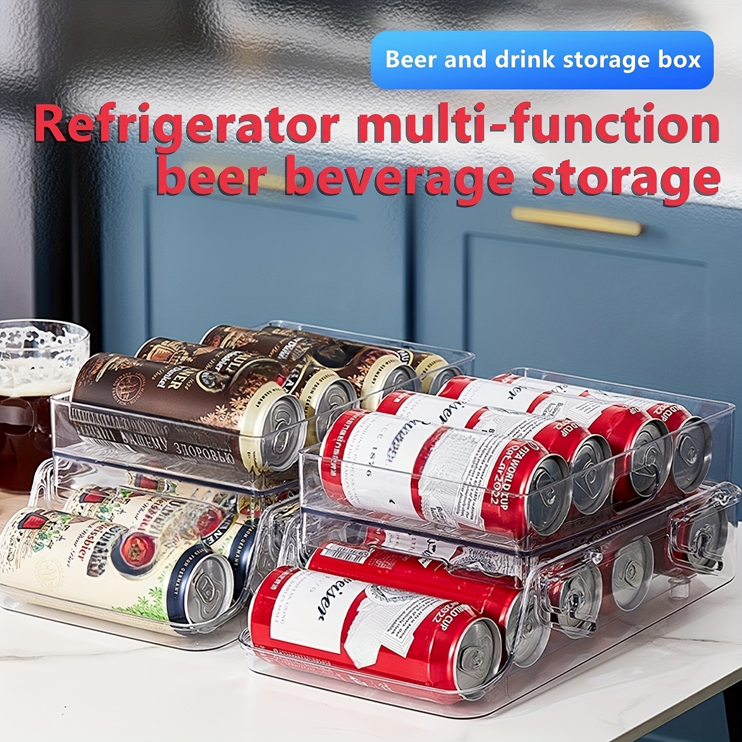 Organizador de refrigerador, contenedores, dispensador de latas de