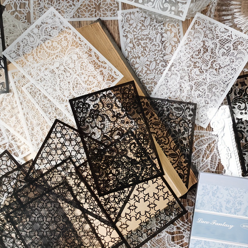 Vintage Style Black White Lace Stickers Book Diy Diary Junk Temu