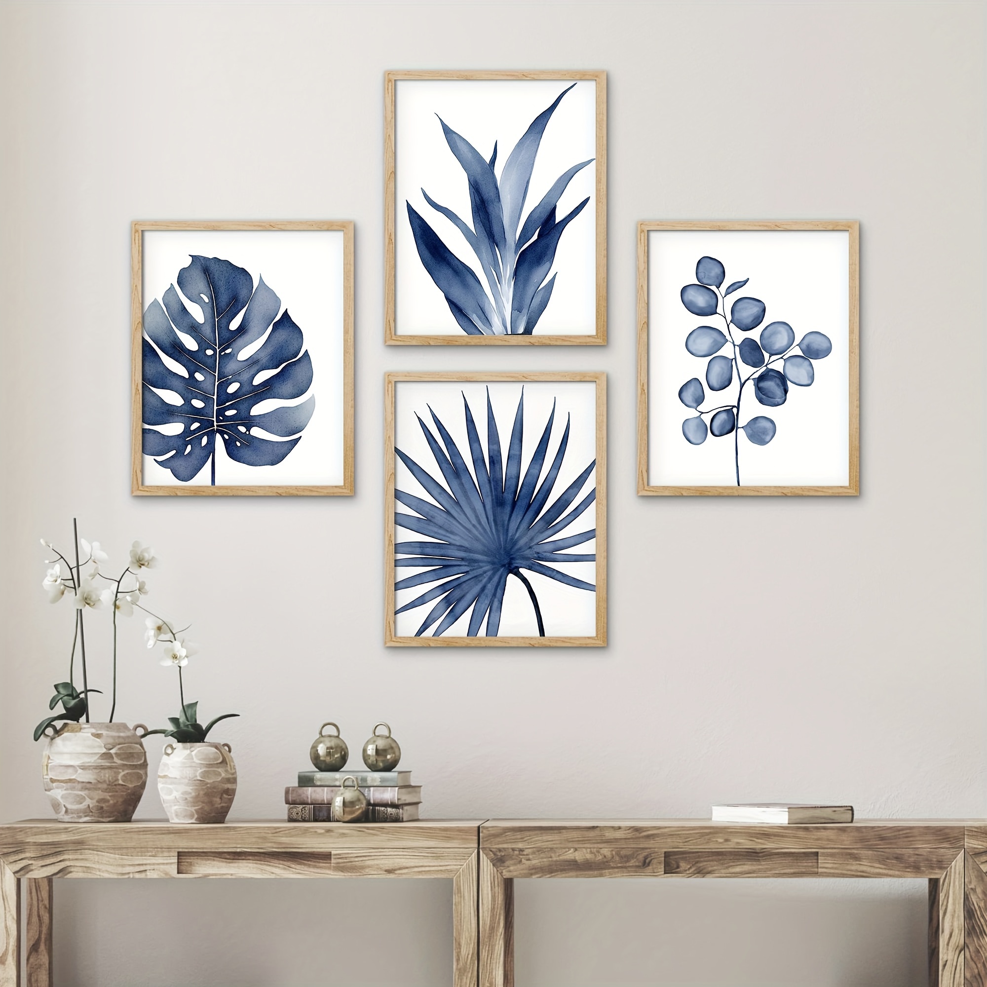 Blue Palm Leaf Watercolor Wall Mural