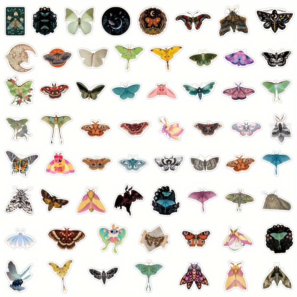 Moth Stickers for Scrapbook, Animal Aesthetic Stickers, 50PCS Colorful  Cartoon Moth Stickers, Waterproof Vinyl Stickers Bulk for Water Bottles