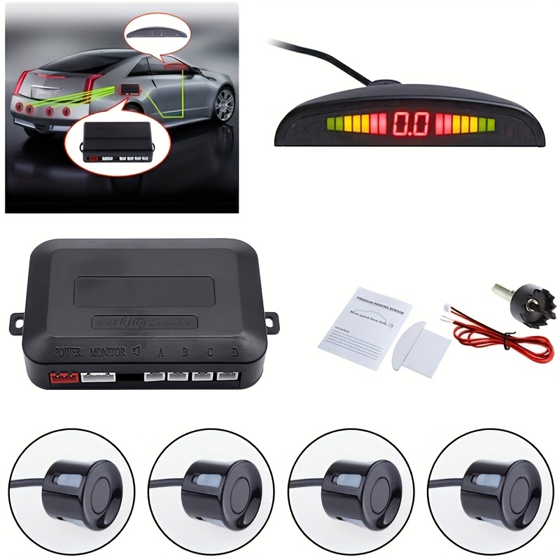 Kit de sensor de aparcamiento de 4 aparcamiento para coche, pantalla LED,  vista inversa, sistema de radar, sensor de respaldo, sensores de marcha