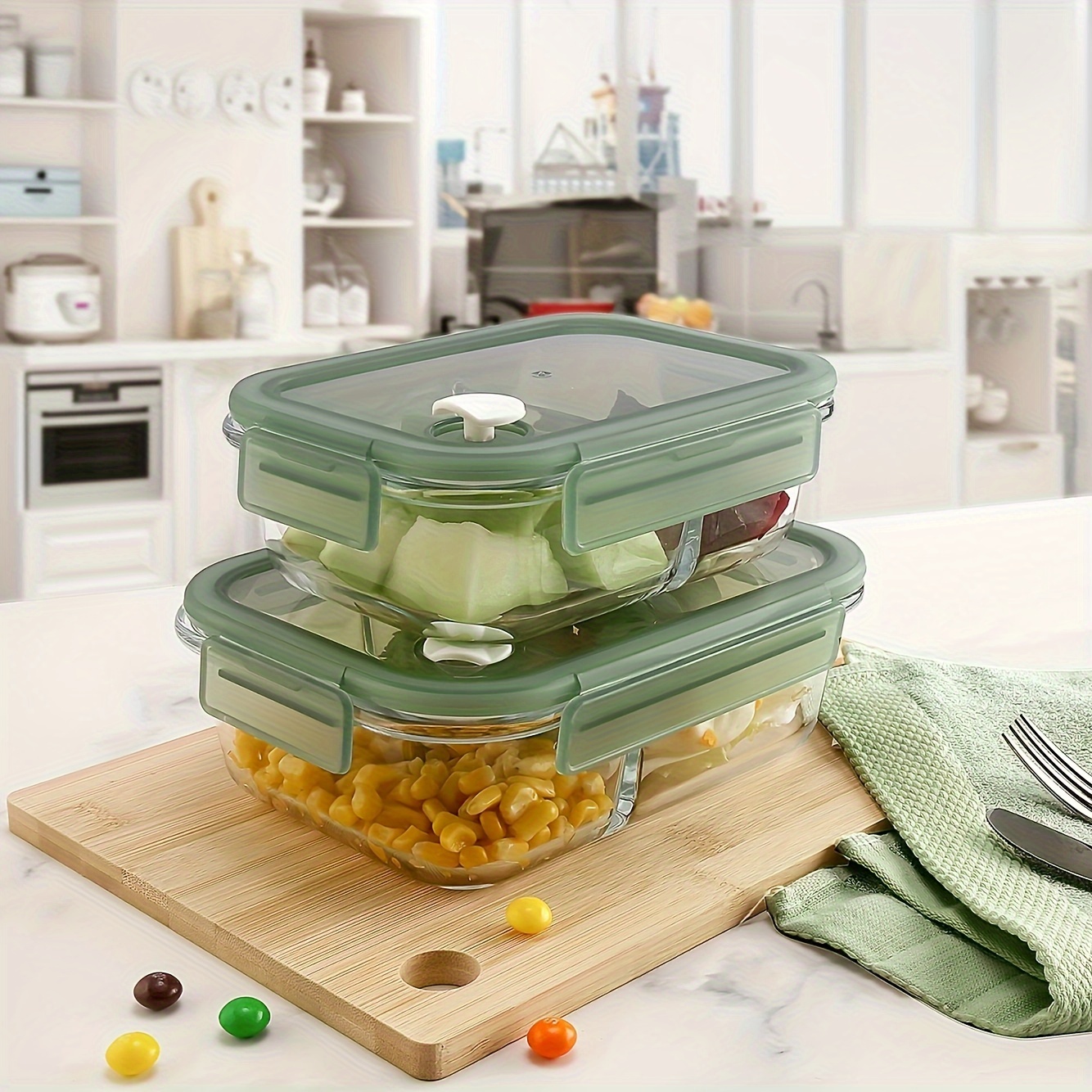  Contenedores de vidrio para preparación de comidas de 1, 2 y 3  compartimentos (paquete de 3, 35 onzas), recipientes de vidrio para  almacenamiento de alimentos con tapas, recipientes de vidrio Bento