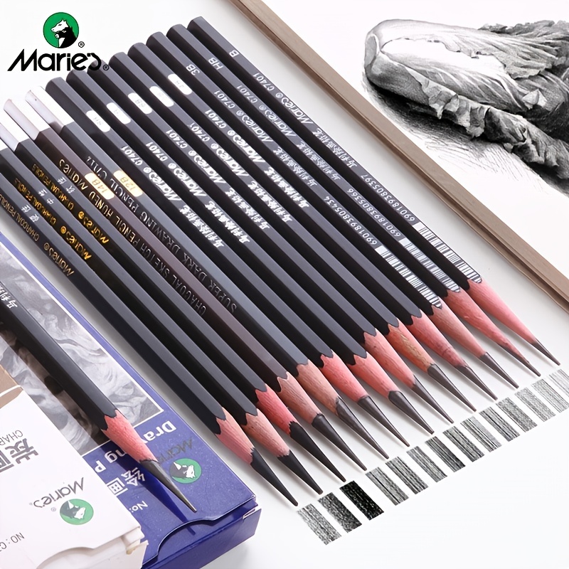 12pcs Marie's Artist Soft Black Paper Handle Charcoal Pencils for Drawing  and Sketching
