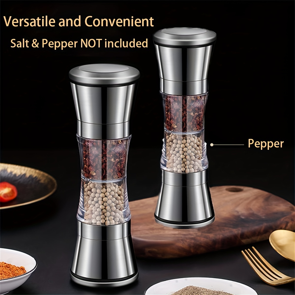 2 In 1 Pepper Mill Manual Stainless Steel Salt and Pepper Grinder Set with  Adjustable Ceramic Grinding Spice Grinder KitchenTool