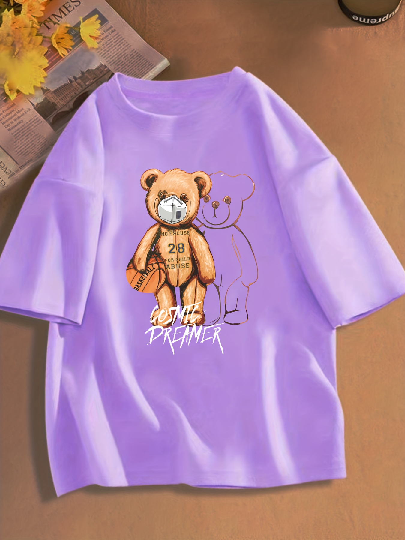  Lindo oso de peluche jugando baloncesto manga larga camiseta :  Deportes y Actividades al Aire Libre