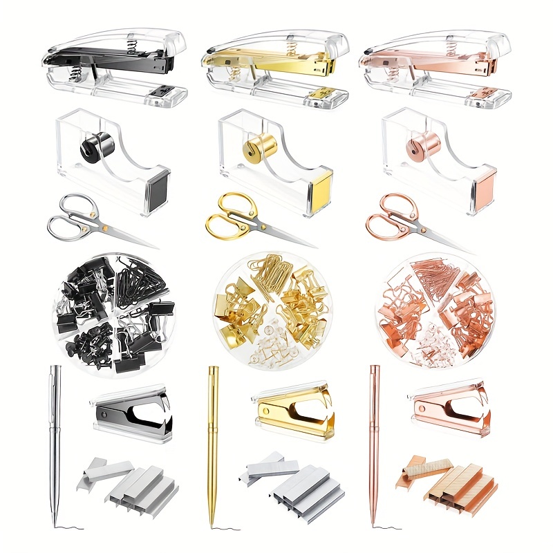 deli Kit de 15 piezas de suministros de oficina con organizador  de escritorio, juego de accesorios de escritorio con grapas, sacapuntas,  tijeras, clips para carpeta : Productos de Oficina