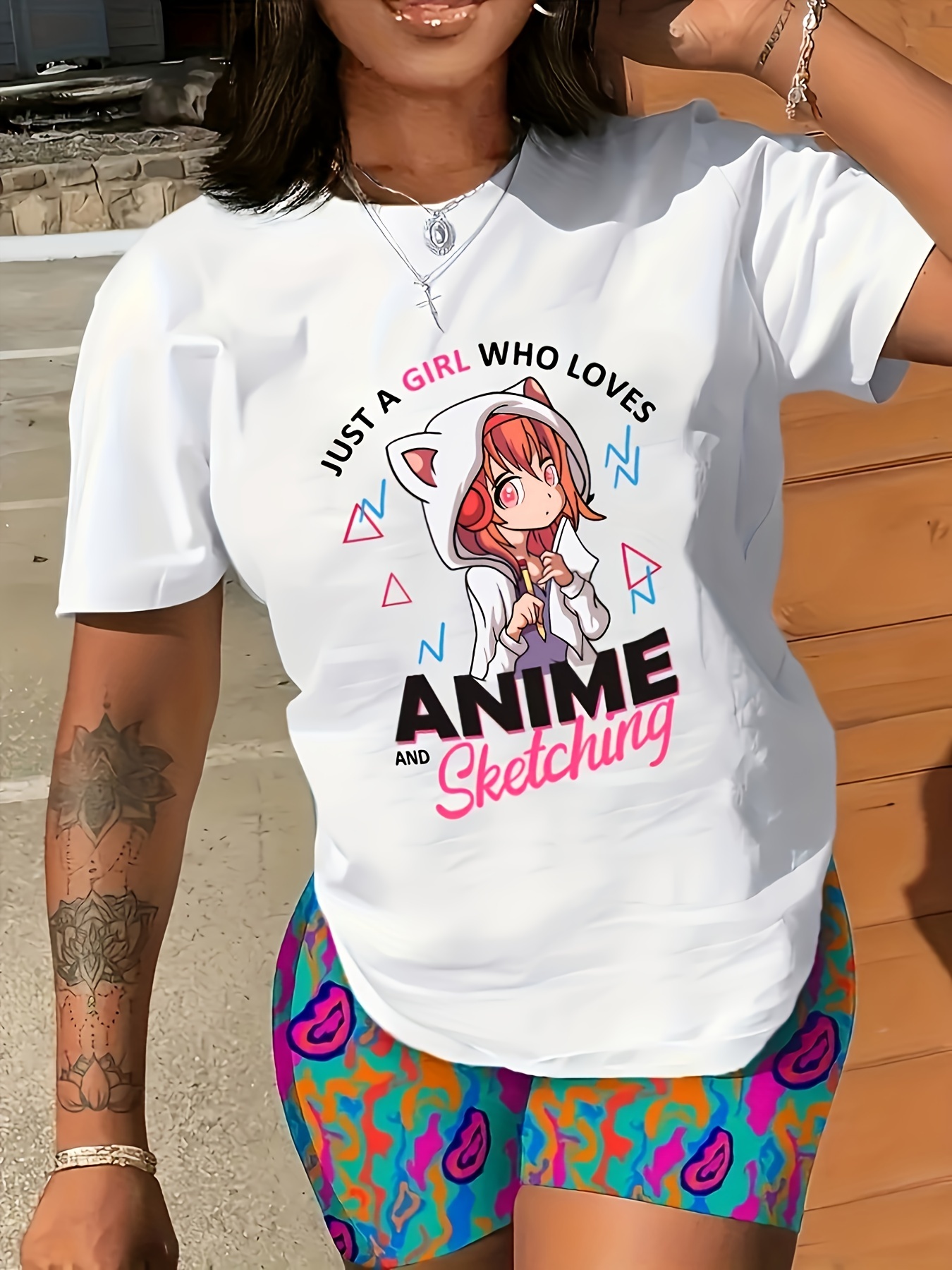 Outlet Anime Print Women's White Short Sleeve T-Shirt