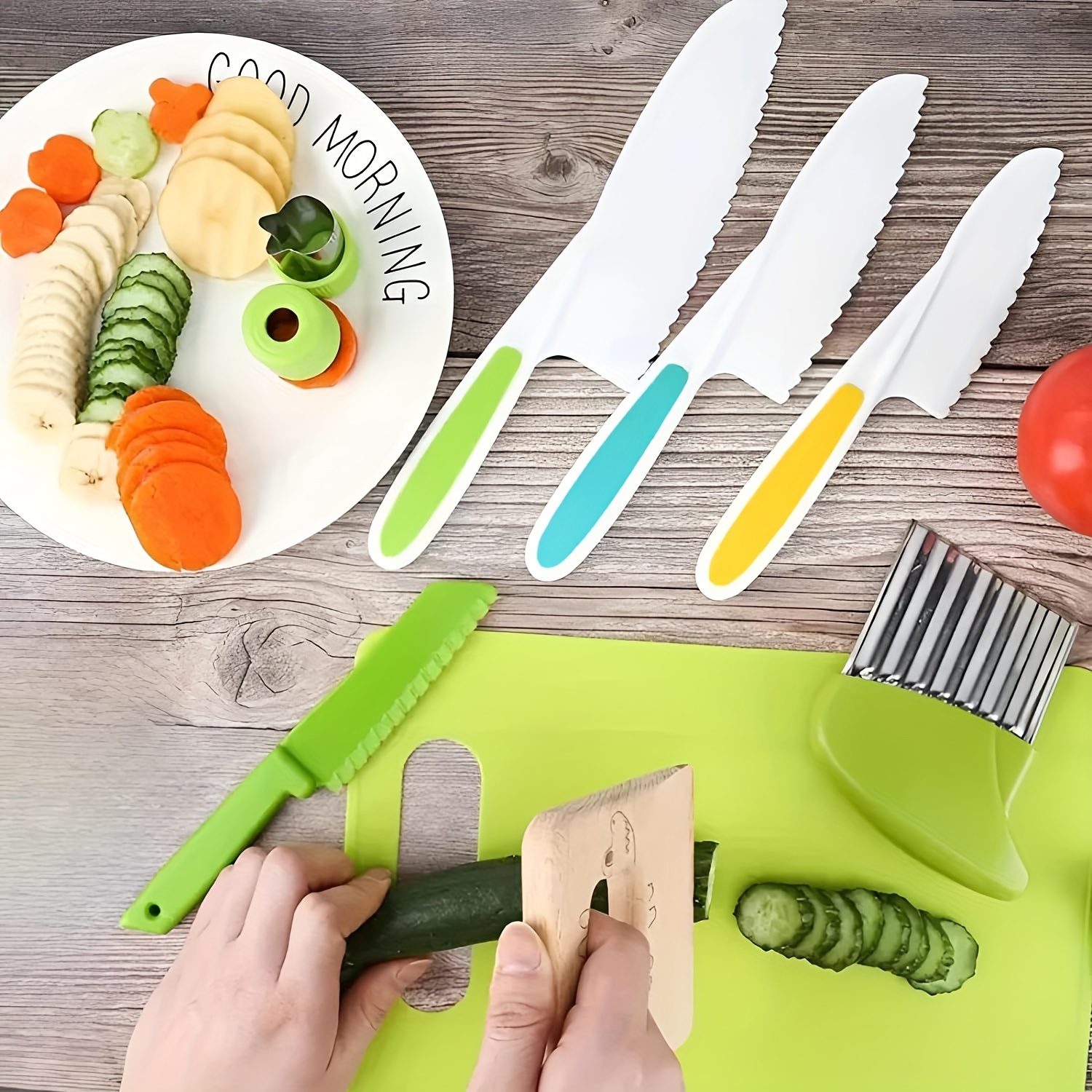 Juego de 3 cuchillos para niños - Juego de cuchillos para niños pequeños -  Cuchillos para niños para cocinar de verdad - Cuchillos para niños  Montessori para niños de 2 años en