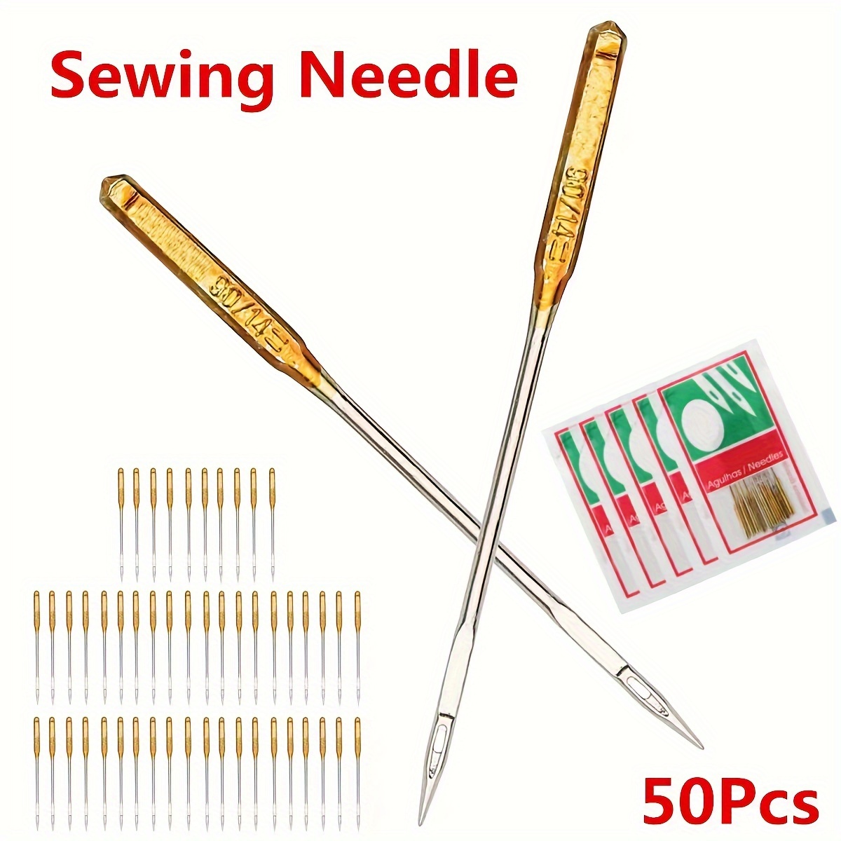 

50pcs Mix Size Household Domestic Sewing Machine Needles Hax1 65/9, 75/11, 90/14, 100/16, 110/18