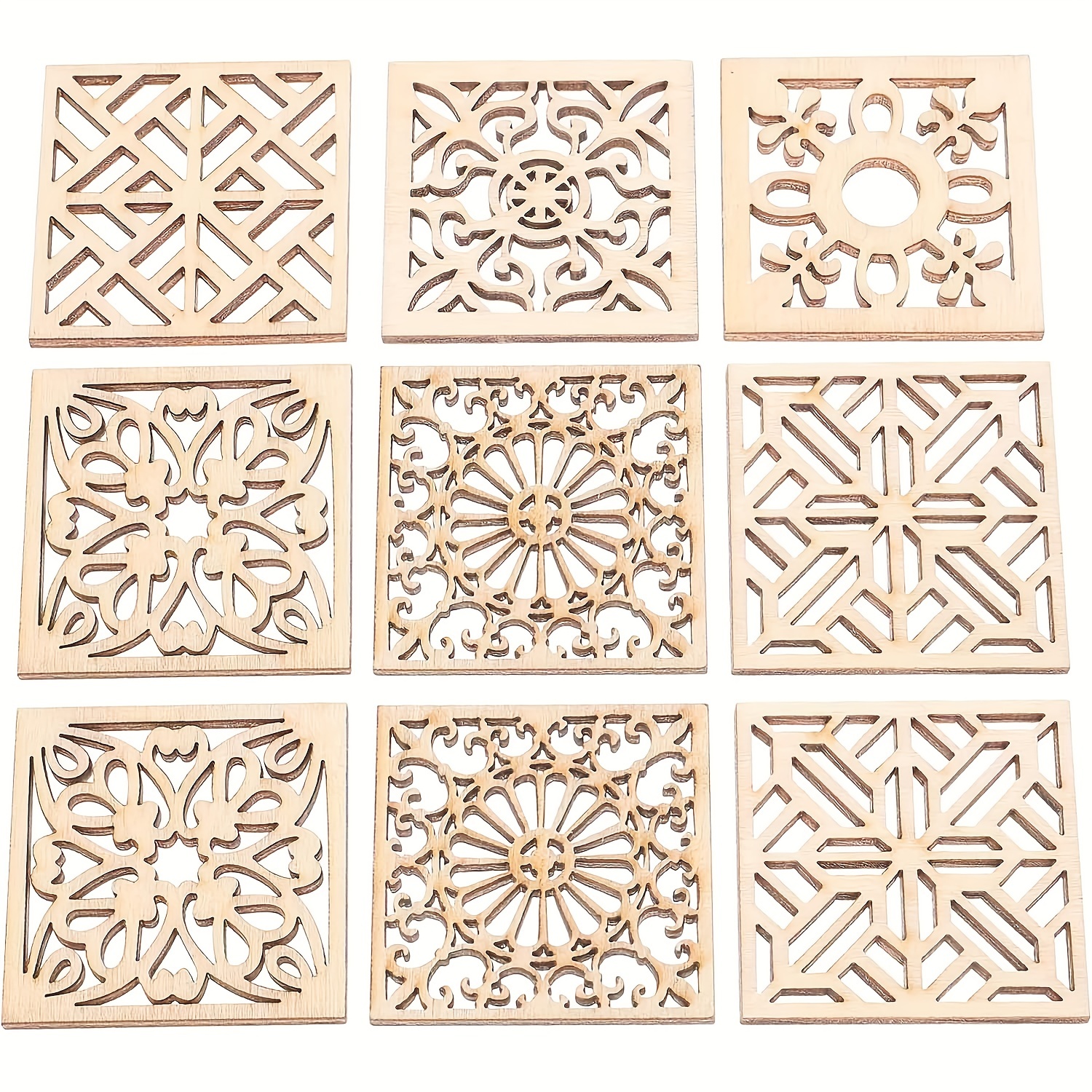 30pcs Wooden Crafts Hollow Carving , Flowers Heart Wood Chips
