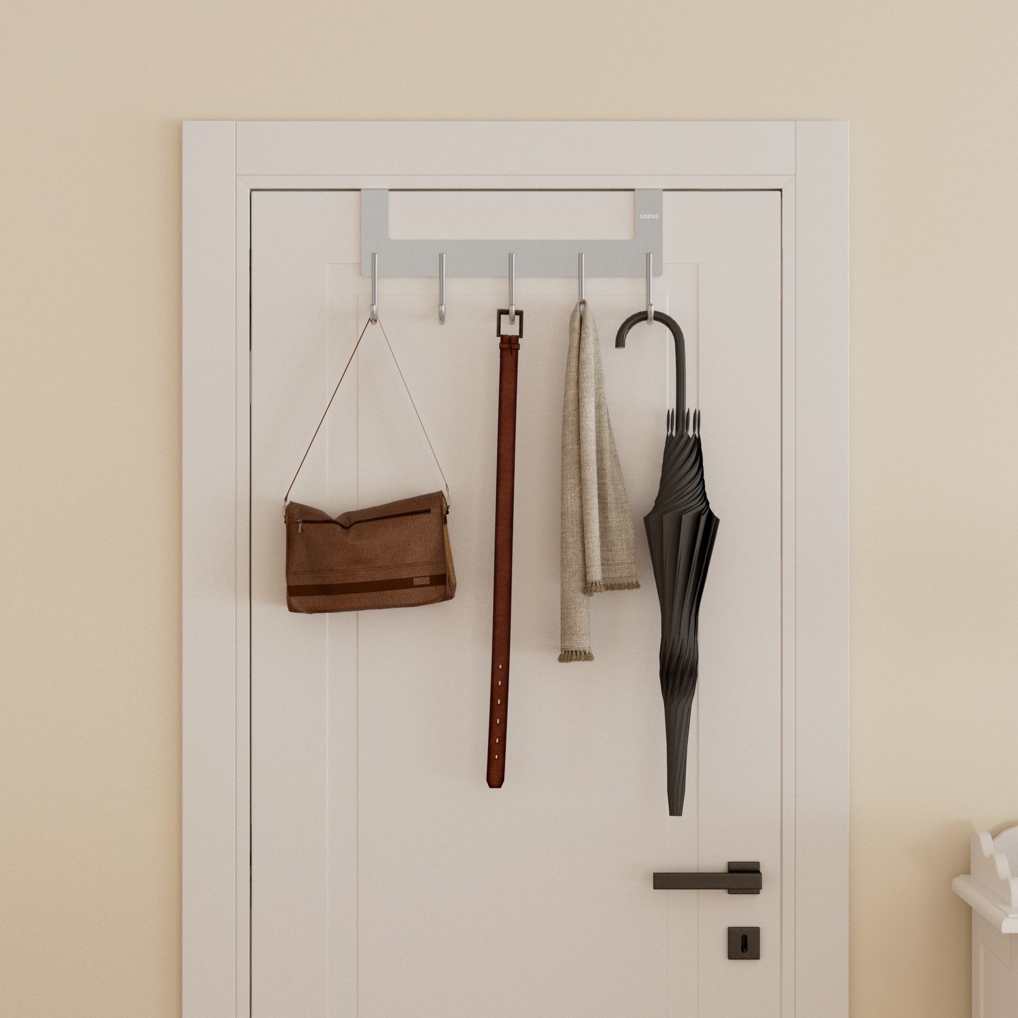 ACMETOP Over The Door Hooks, Aluminum Door Hanger Hook with 5 Coat Hooks  for Hanging, Heavy Duty Over The Door Coat Rack for Towel, Bag, Robe, Back  of