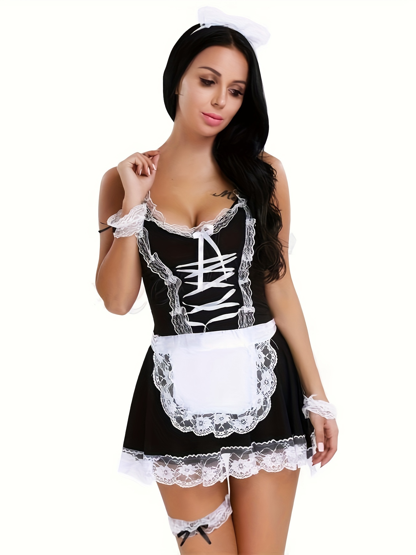Naughty Maid Role play Costume Adult Contrast Lace - Temu