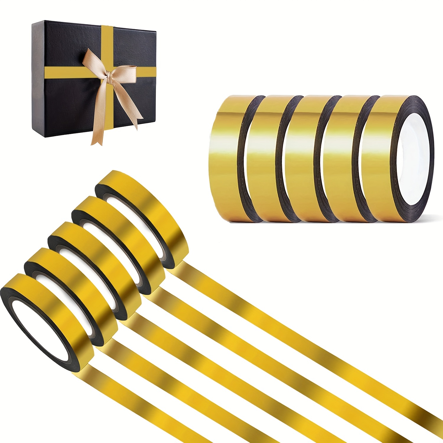 6 rollos de cinta metálica dorada, cinta de arte gráfica dorada  autoadhesiva de poliéster metalizado para decoración de manualidades,  decoración de